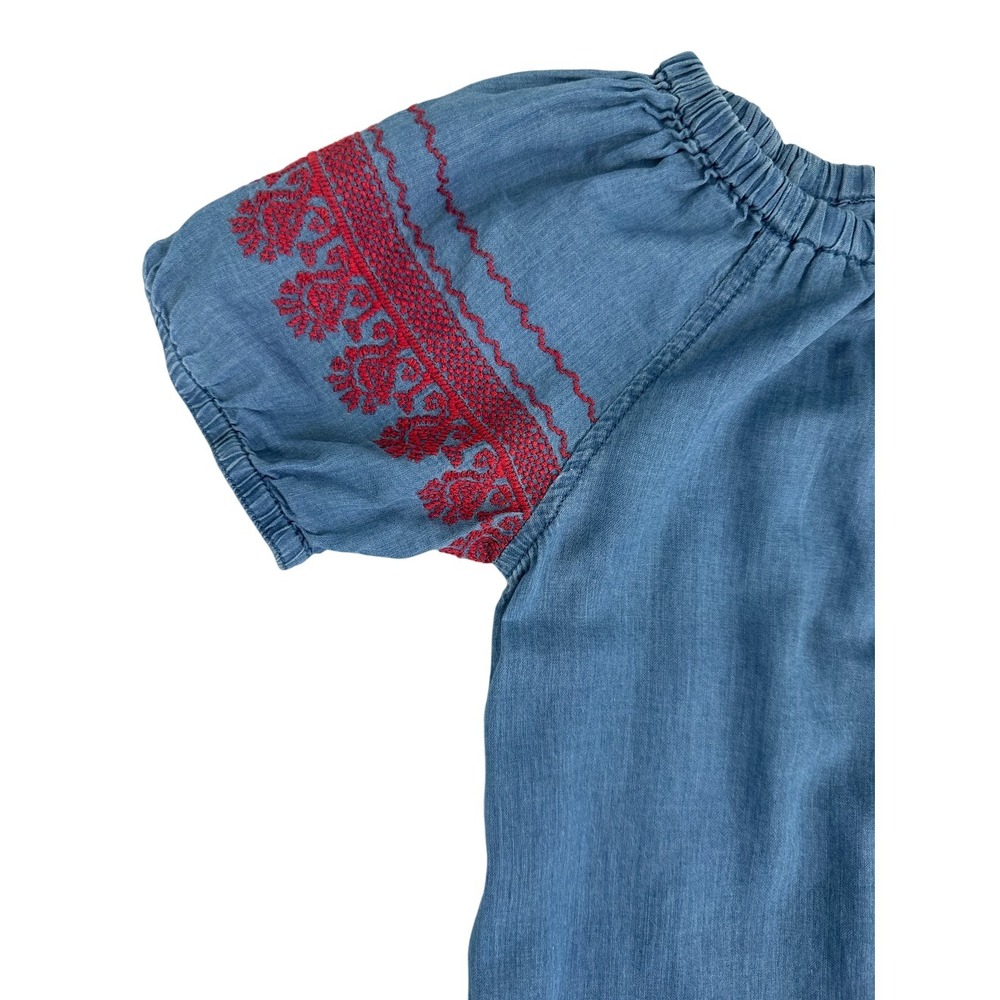 Madewell Mercado Blue Embroidered Cotton Midi Dress Off Shoulder Size S Boho - Picture 8 of 9
